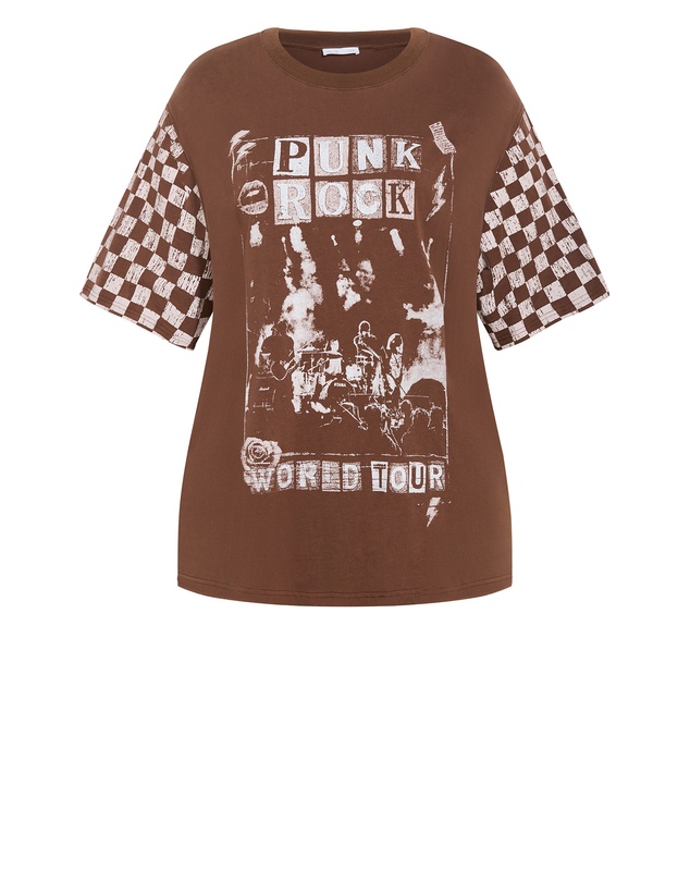 City Chic - Plus size Ink & Essence Oversized Cotton Tee - chocolate