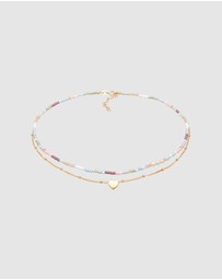 Elli Jewelry - Necklace Choker Layer Heart Pendant Glass Beads in 925 Sterling Silver Gold Plated