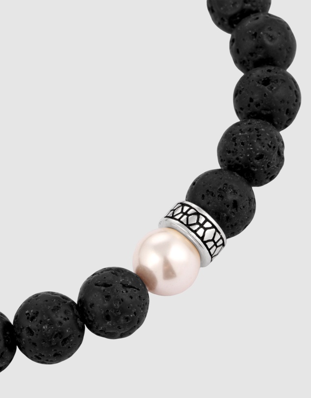 Kuzzoi - ICONIC EXCLUSIVE - Lava Beads and Pearl Bracelet in 925 Sterling Silver