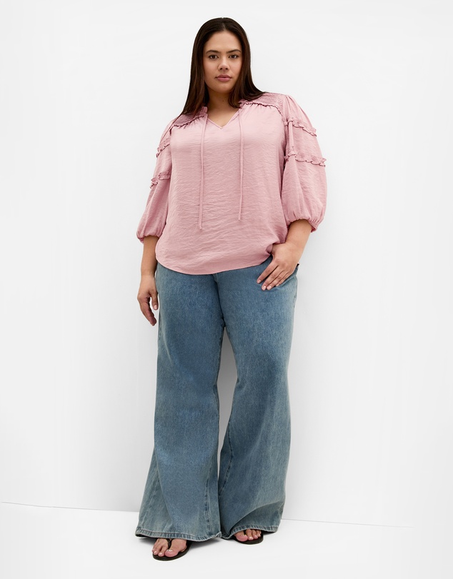 City Chic - Plus size Drama Queen Elbow Sleeve Shirt - dusty pink