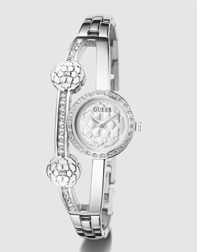 GUESS - Chloe Crystal Silver-tone Flower Bangle Watch