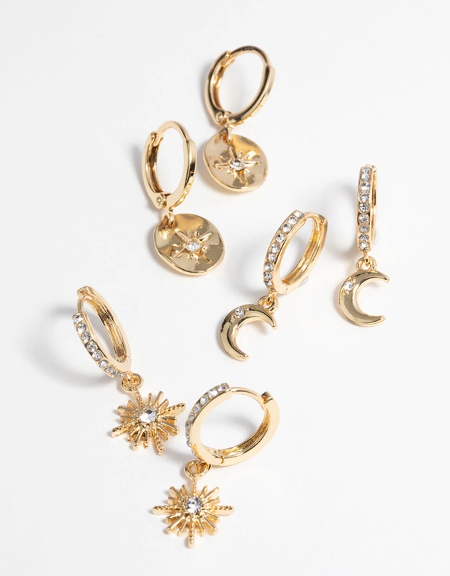 Lovisa - Gold Plated Celestial Huggie Hoop Earring Pack