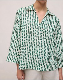 Trenery - Brush Spot Linen Popover Shirt in True Green