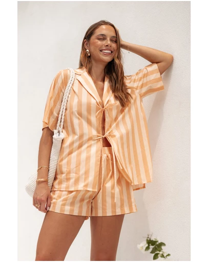 Petal & Pup - Essie Tie Front Shirt - Terracotta Stripe