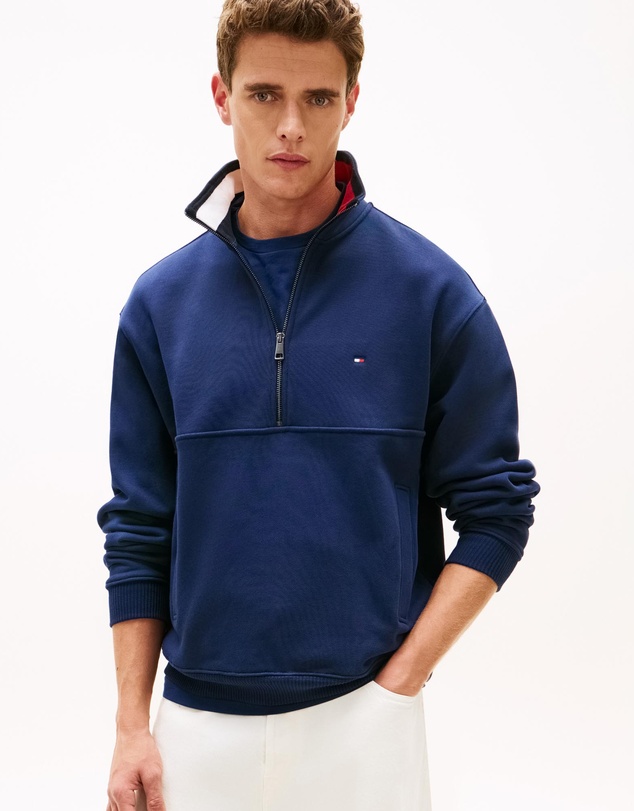 Tommy Hilfiger - Colour-Blocked Collar Terry Half-Zip Jumper
