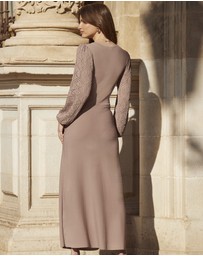 Sosandar - Crochet Sleeve Fit & Flare Knitted Maxi Dress