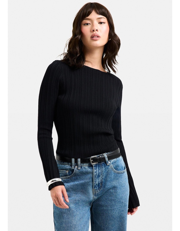 Subtitled - Holland Boat Neck Long Sleeve Knit Top