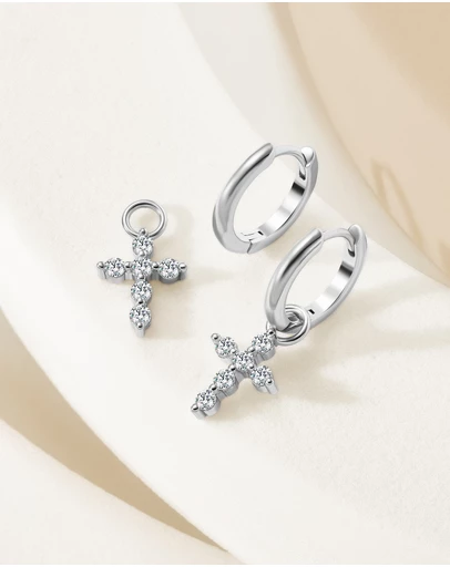 Mestige - Faith Cross Hoops - Silver Plated