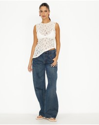 Dazie - Iris Asymmetrical Sheer Lace Top