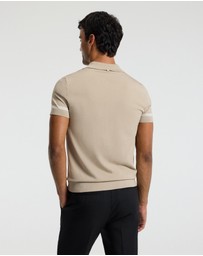 Calibre - Stripe Cuff Open Neck Polo Sand