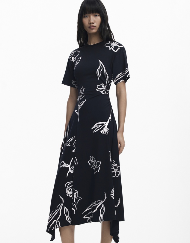 Desigual - Asymmetric dress with floral strokes