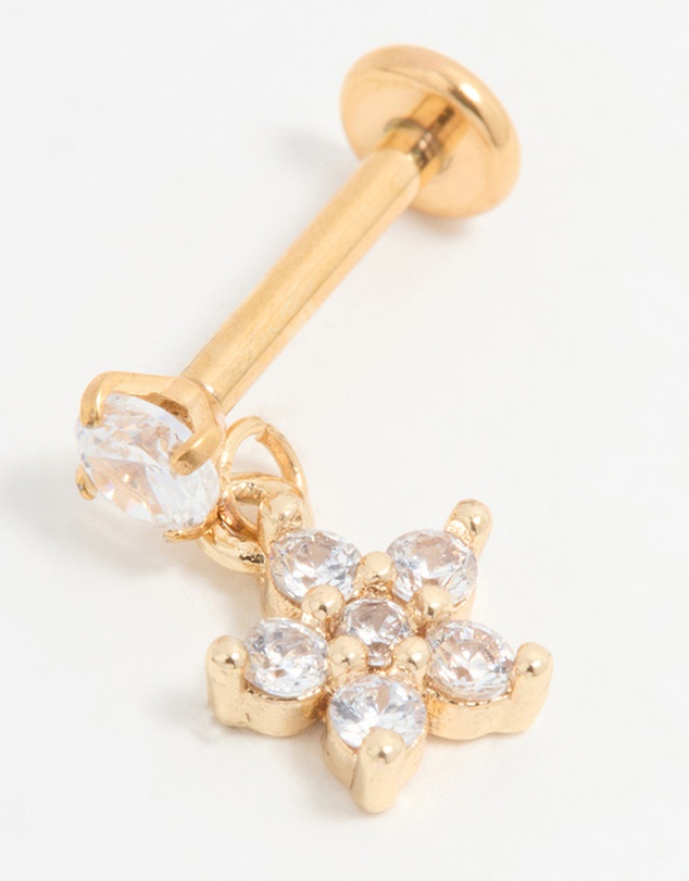 Lovisa - Gold Plated Titanium Cubic Zirconia Petal Flower Flat Back Stud