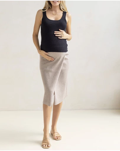 Angel Maternity - Cozy Elegance Wool Blend Maternity Skirt - Beige