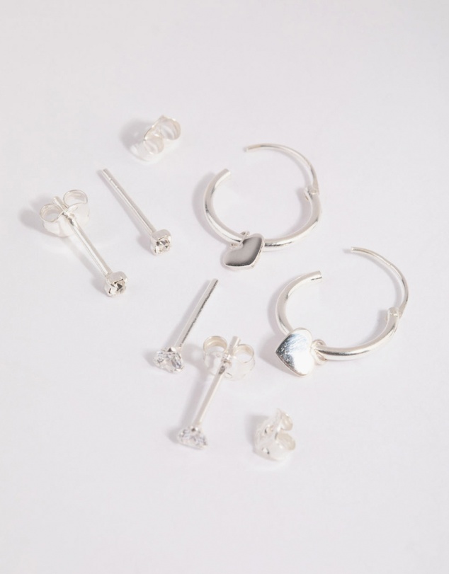 Lovisa - Sterling Silver Heart Stud & Hoop Earrings