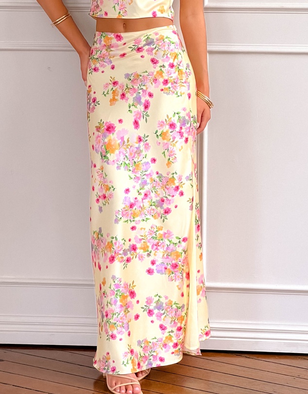 Beginning Boutique - Genevieve Yellow Bloom Maxi Skirt