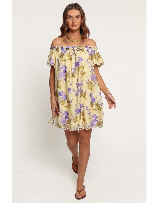 Petal & Pup - Cheya Off Shoulder Mini Dress - Green Purple Floral