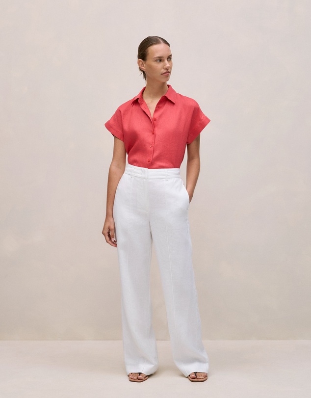 Trenery - Linen Cap Sleeve Shirt in Crimson