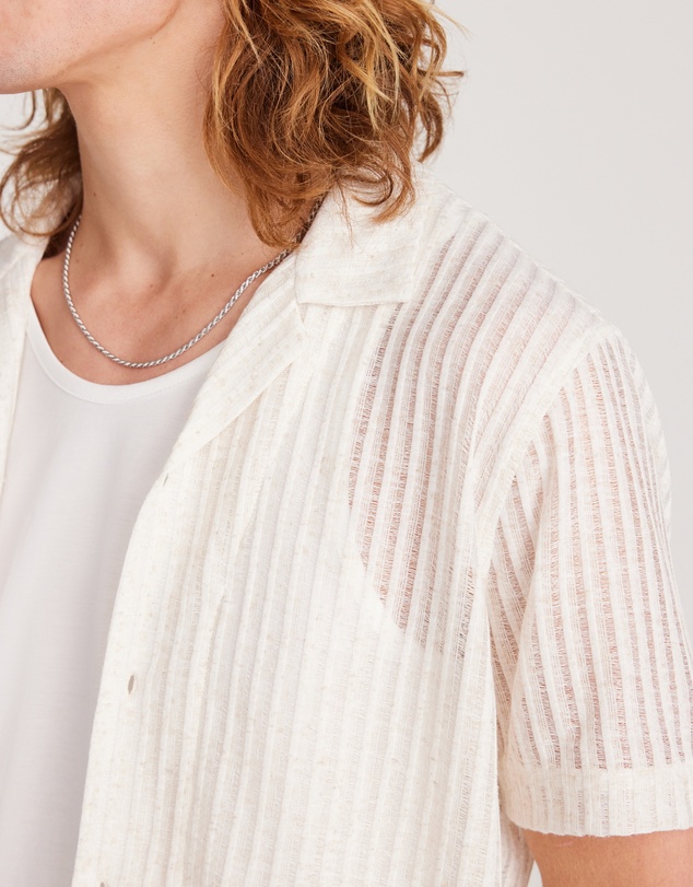 Calibre - Striped Open Knit Short Sleeve Shirt Natural