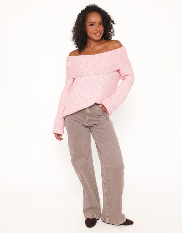 Petal & Pup - Kenny Off Shoulder Knit Sweater - Light Pink