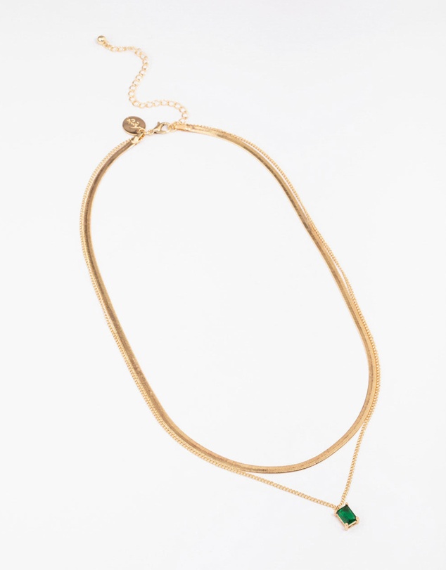 Lovisa - Gold Plated Baguette Snake Emerald Layered Necklace