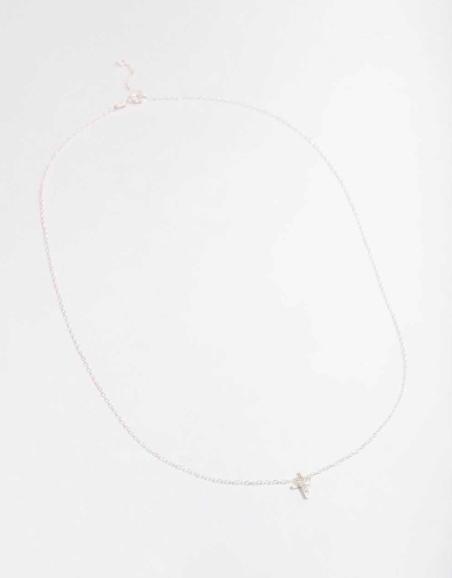Lovisa - Sterling Silver Cubic Zirconia Cross Pendant Necklace