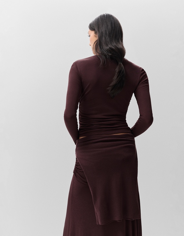 UNISON - Long Sleeve Ruched Mesh Top