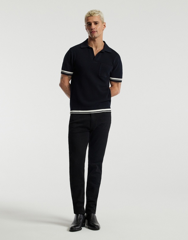 Calibre - Striped Trim Textured Knit Polo Navy
