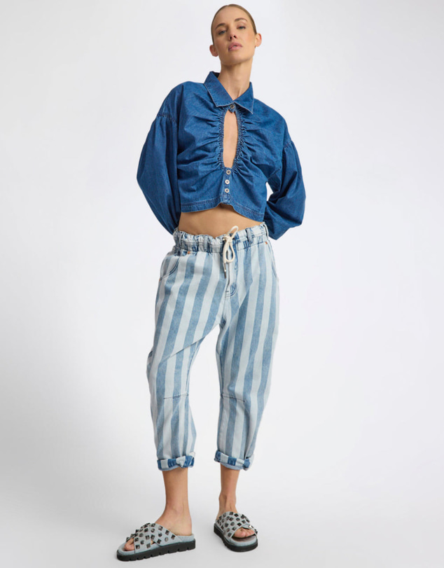 ONE TEASPOON - Outcasts Low Waist Drop Crotch Harem Denim Jeans - Beach Club Stripe