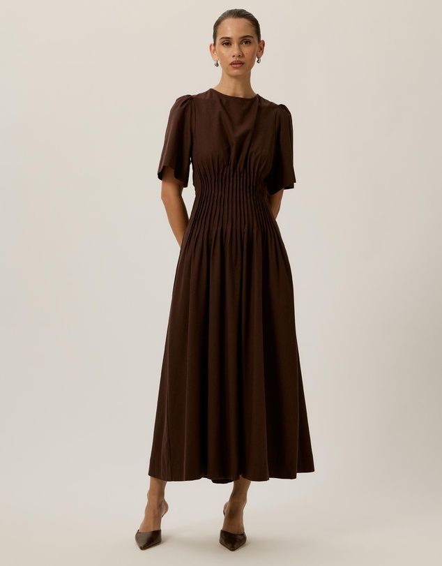 Zoe Pin Tuck Detail Flutter Sleeve Midi Dress by Tussah Online | THE ICONIC  | Australia