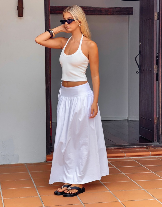 Beginning Boutique - Jordy White Side Tie Maxi Skirt