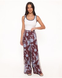 Petal & Pup - Aine Wide Leg Tailored Pant - Burgundy Floral