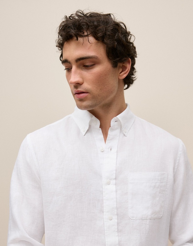 Trenery - Regular Fit Linen Classic Long Sleeve Shirt in White