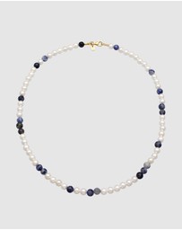 Kuzzoi - ICONIC EXCLUSIVE - Necklace Men Beads with Shell Core Pearls And Blue Agate in 925 Sterling Silver Gold Plated
