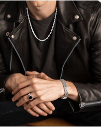 Nialaya Jewellery - Men's Silver Braided Chain Bracelet