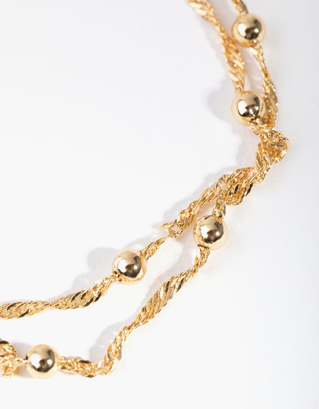 Lovisa - Gold Plated Double Chain & Ball Bracelet