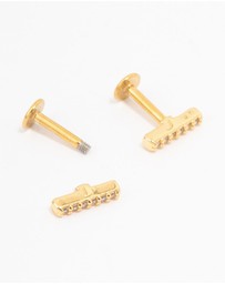 Lovisa - Gold Plated Surgical Steel Cubic Zirconia Bar Flat Backs 2-Pack