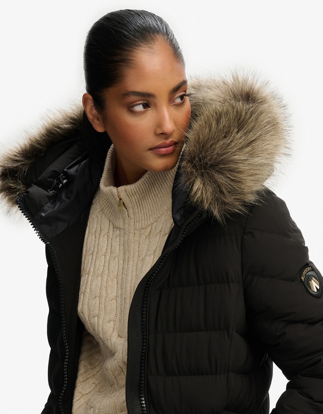 Superdry - Fuji Faux Fur Hooded Longline Slim Fit Jacket