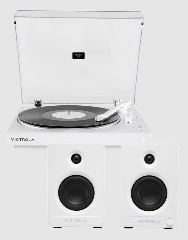 Victrola - Victrola Automatic Turntable + Victrola Tempo Bookshelf Speakers Bundle - White