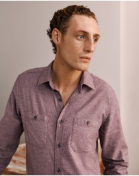 Trenery - Regular Fit Jaspe Cotton Shirt in Burgundy
