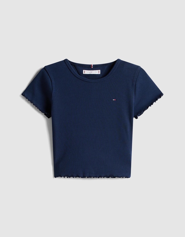 Tommy Hilfiger - Ruffle Trim Ribbed Extra Slim T-Shirt- Kids