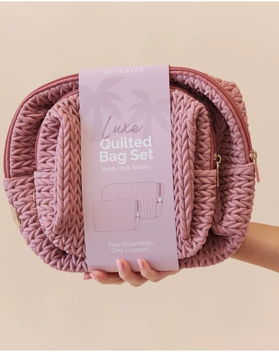 Sky Gazer - Luxe Quilted Make-Up & Toiletry Bag Set (Dusty Pink)