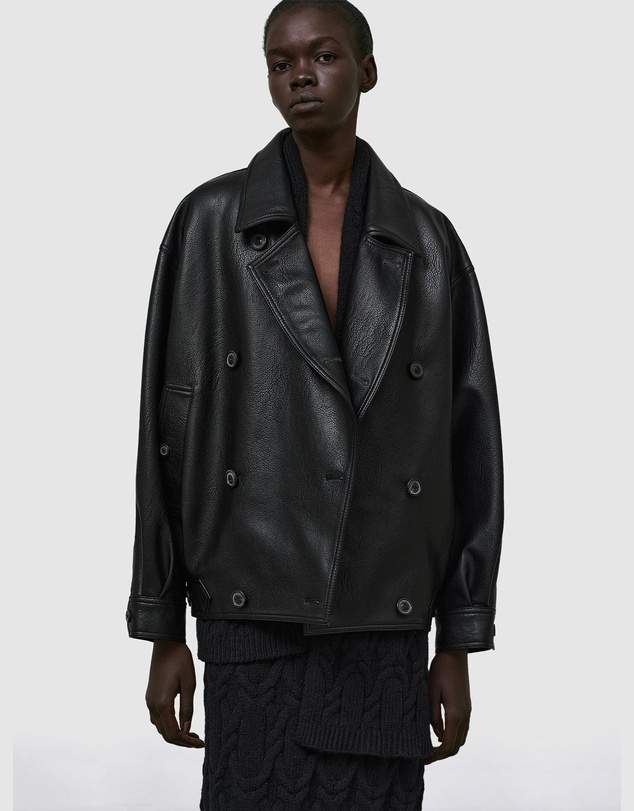 Source Unknown - Vitellino Double Breasted Faux Leather Jacket