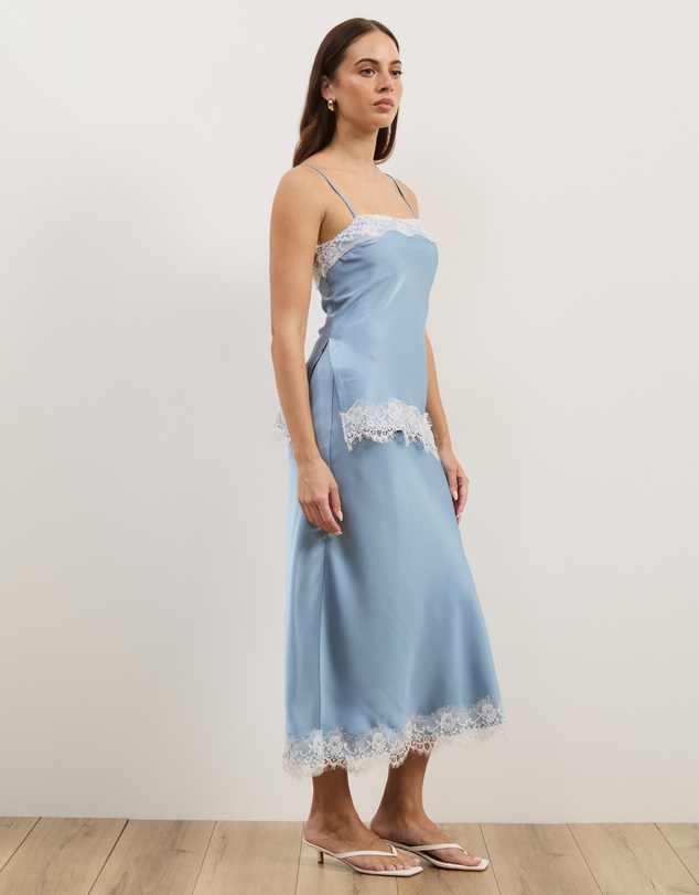 Atmos&Here - Paris Lace Satin Midi Skirt