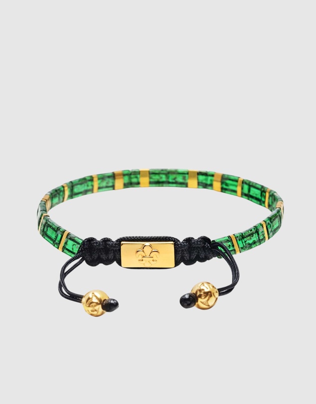 Nialaya Jewellery - Men's Bracelet with Marbled Green and Gold Miyuki Tila Beads