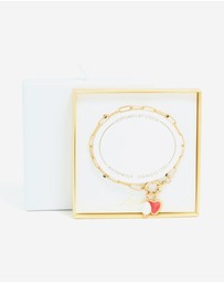 Lovisa - Waterproof Gold Plated Stainless Steel Red Enamel Heart & Pearl Charm Bracelet