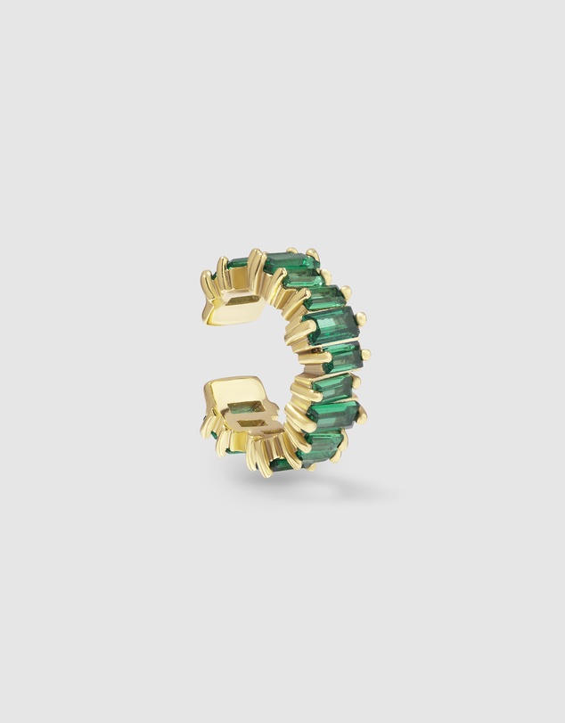 Wanderlust + Co - Jagged Baguette Emerald & Gold 9mm Ear Cuff