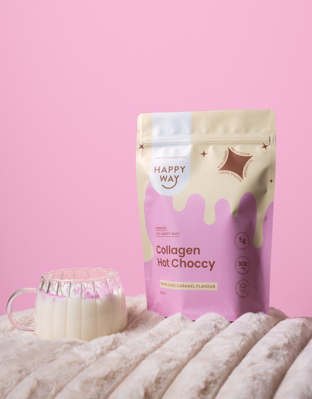 Happy Way - White Choc Caramel Collagen Hot Choccy 360g