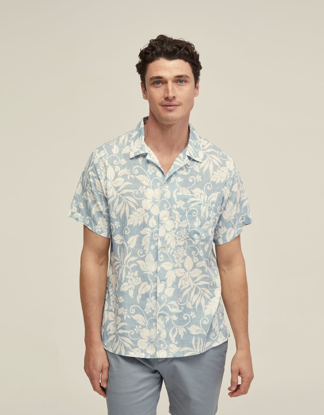 Oxford - Vinny Linen Blend Printed Short Sleeve Shirt