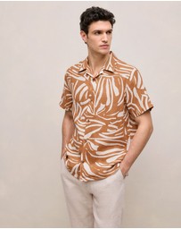 Trenery - Brushstroke Linen Camp Shirt in Butterscotch Brown