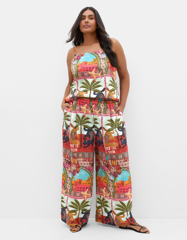 City Chic - Plus size Capri Paradise Print Wide Leg Pant - terracotta